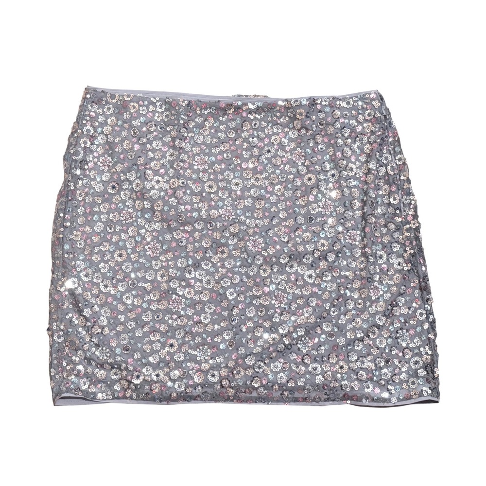 Loft Womens 16 Tall Floral Sequin Mini Skirt Grey Multicolor New Holiday